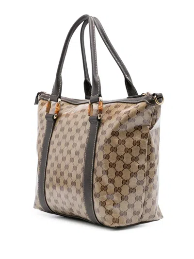 Pre-owned Gucci 2016-2025 Gg Crystal Abbey D Ring Tote Bag In Brown