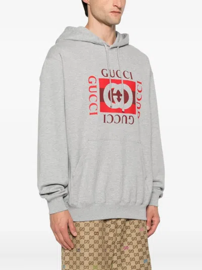 Gucci Logo-print Cotton Hoodie In Gray