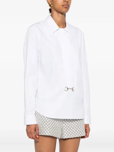 Gucci Women Cotton Popeline Shirt With Iconic Metal Horsebit In White