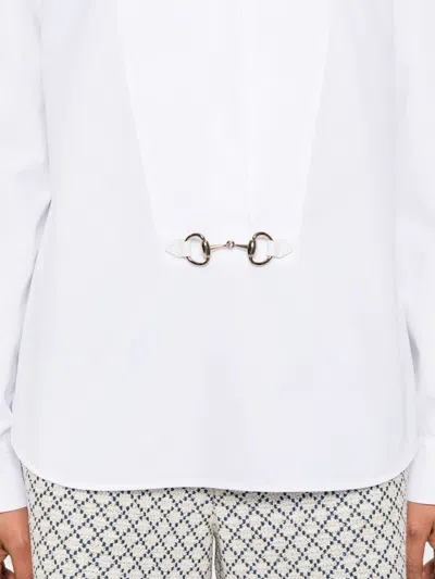 Gucci Women Cotton Popeline Shirt With Iconic Metal Horsebit In White