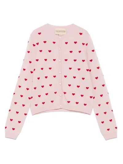 Valentino Heart-pattern Button Cardigan In Pink