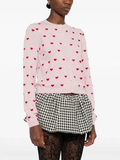 Valentino Heart-pattern Button Cardigan In Pink