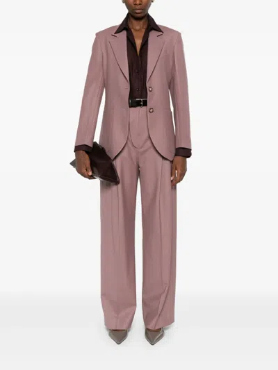 Victoria Beckham Womens Mauve Single-breasted Notch-lapel Wool-blend Blazer In Pink
