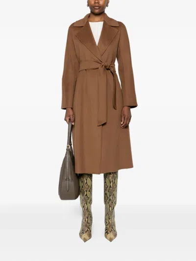 Max Mara Belted Wrap Coat In Brown