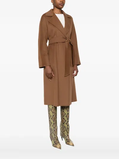 Max Mara Belted Wrap Coat In Brown