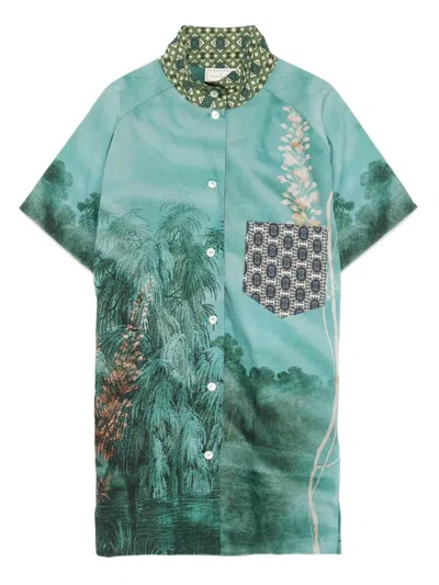 Pierre-louis Mascia Landscape-print Pocket Shirt In Green