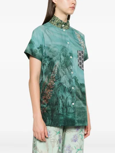 Pierre-louis Mascia Landscape-print Pocket Shirt In Green