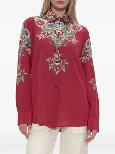 Etro Silk Shirt With Placed Print In Multi