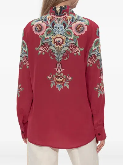 Etro Silk Shirt With Placed Print In Multi
