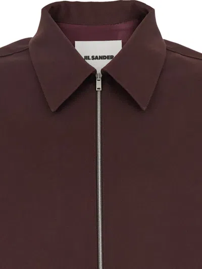 Jil Sander Bordeaux Shirt With Classic Collar And Front Zip Closure In Tech Fabric Man In Burgundy