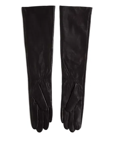 Karl Lagerfeld Autograph Leather Gloves In Black