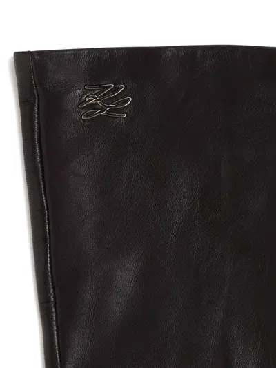 Karl Lagerfeld Autograph Leather Gloves In Black