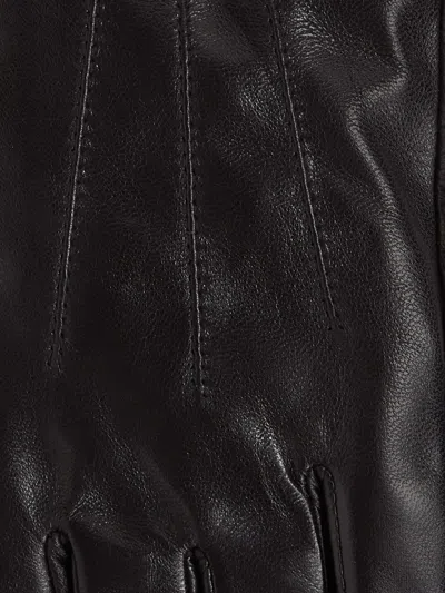 Karl Lagerfeld Autograph Leather Gloves In Black