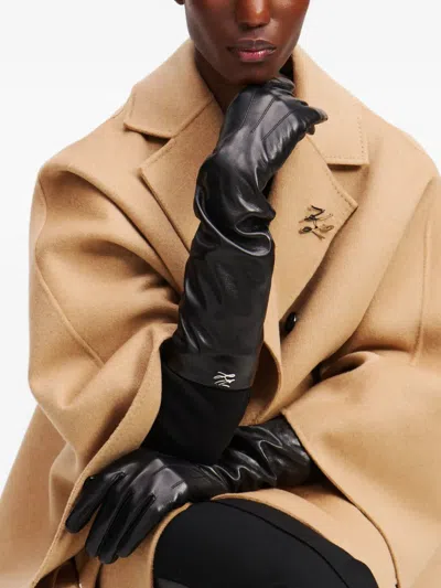 Karl Lagerfeld Autograph Leather Gloves In Black