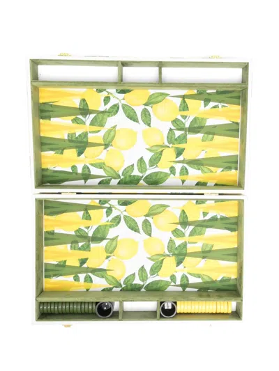 Les-ottomans Lemon-print Backgammon Set In Yellow