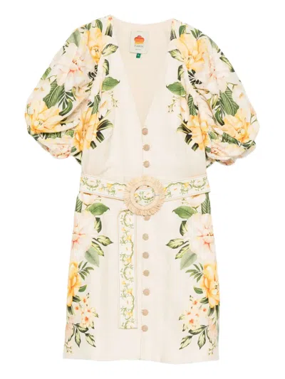 Farm Rio Sand Garden Cascade Euroflax Premium Linen Mini Dress