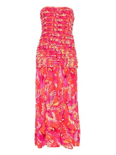 Farm Rio Flying Birds Midi Dress In Pink