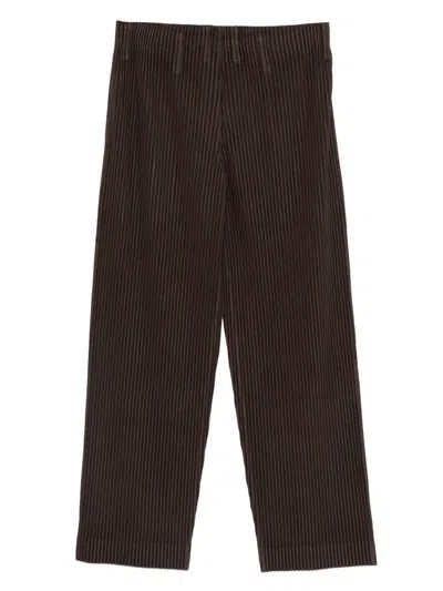Issey Miyake Pleated Wide-leg Trousers In Brown