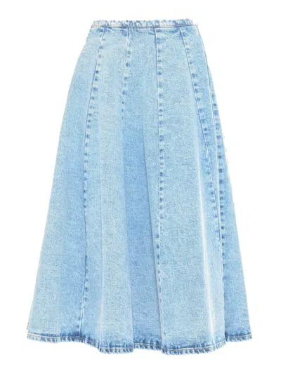 Fabiana Filippi Blue Denim Flared Midi Skirt In Blue