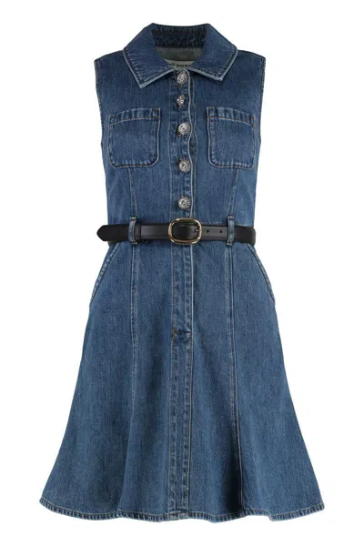 Self-portrait Dress Featuring Belted Waist And Front Pockets