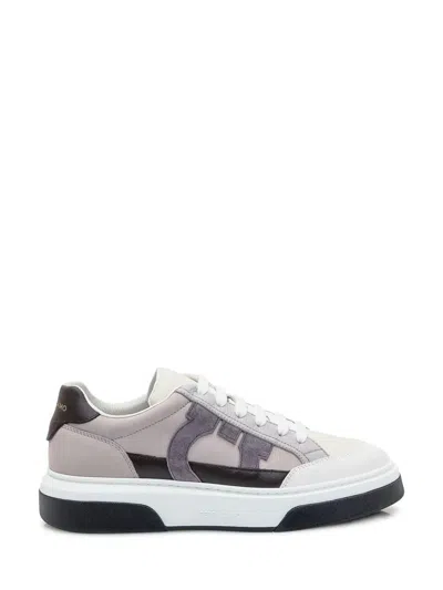 Ferragamo Leather Cassina Sneakers Multicolor Sole Contrasting In Gray