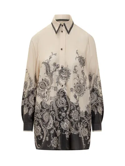 Zimmermann White Floral And Paisley Print Shirt With Contrasting Trim In Multi