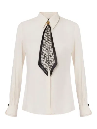 Elisabetta Franchi Blouse In Georgette Fabric With Foulard Scarf Neck In White