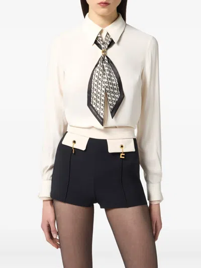 Elisabetta Franchi Blouse In Georgette Fabric With Foulard Scarf Neck In White