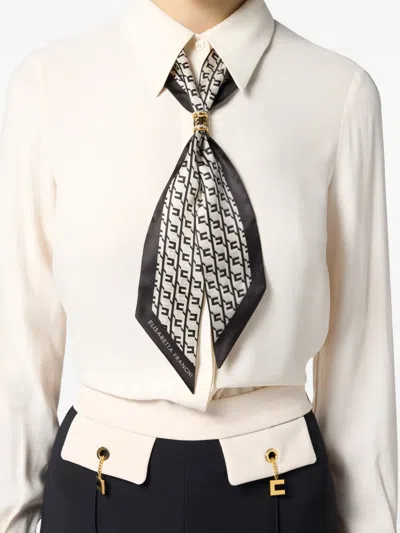 Elisabetta Franchi Blouse In Georgette Fabric With Foulard Scarf Neck In White