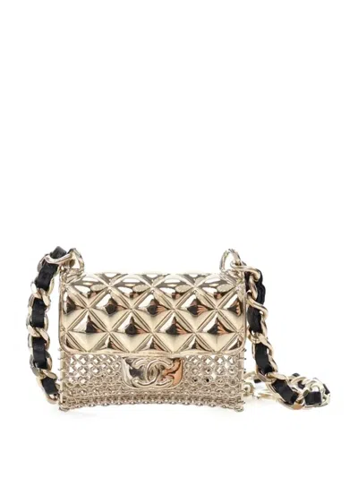 Pre-owned Chanel 2021-2025 Gold Plated Lambskin Micro Flap Bag Pendant Necklace Costume Necklace