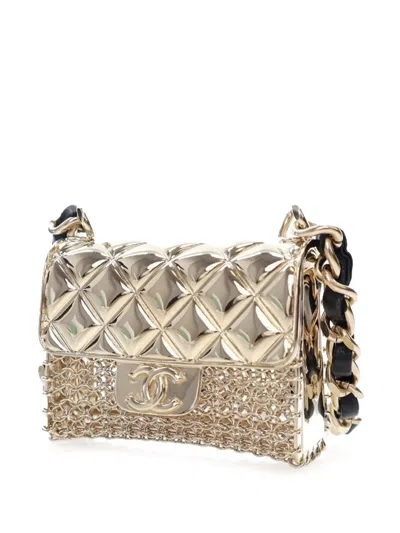 Pre-owned Chanel 2021-2025 Gold Plated Lambskin Micro Flap Bag Pendant Necklace Costume Necklace