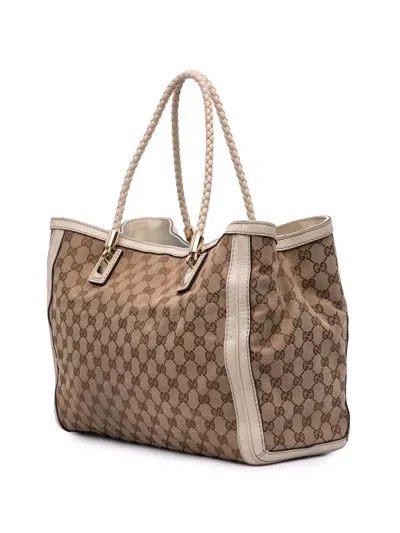 Pre-owned Gucci 2016-2025 Medium Gg Canvas Bella Tote Bag In Brown