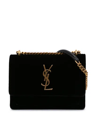 Pre-owned Saint Laurent 2018 Small Velvet Monogram Sunset Crossbody Bag