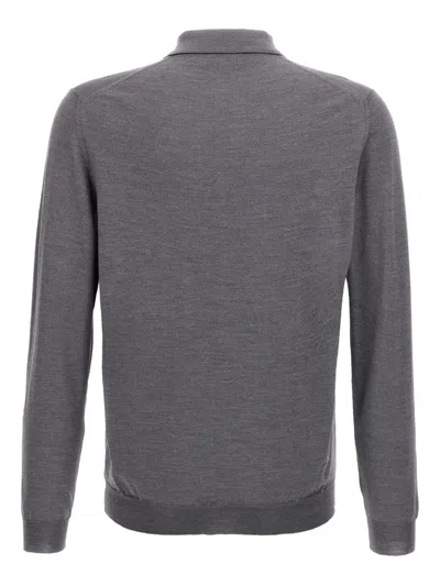 Zanone Virgin Wool Polo Shirt With Button Placket And Cuffed Sleeves In Gray