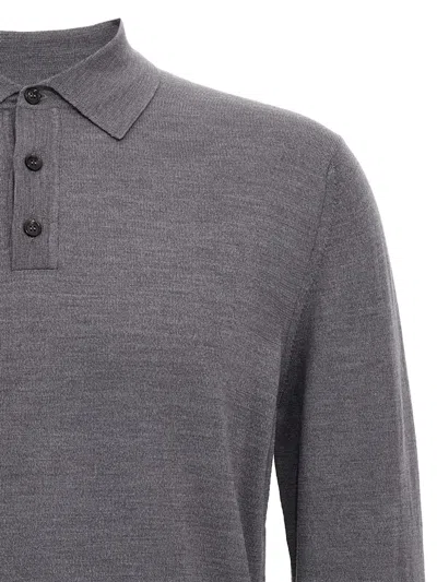 Zanone Virgin Wool Polo Shirt With Button Placket And Cuffed Sleeves In Gray