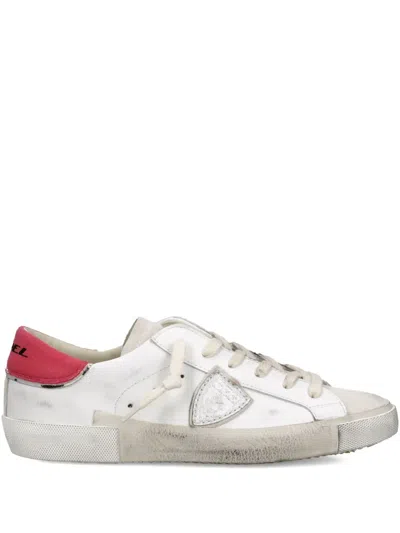Philippe Model Distressed Leather Low-top Sneakers In White
