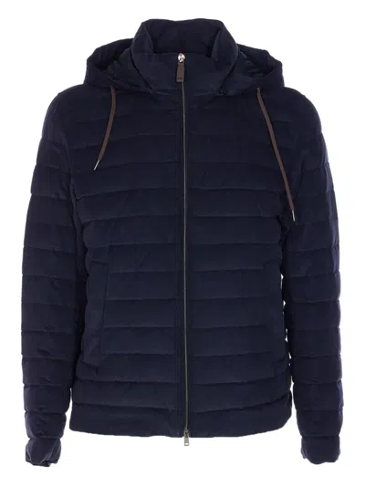 Herno Hooded Quilted Down Jacket In Blue