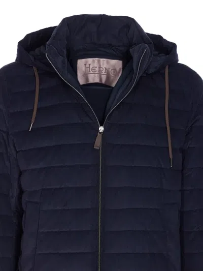 Herno Hooded Quilted Down Jacket In Blue