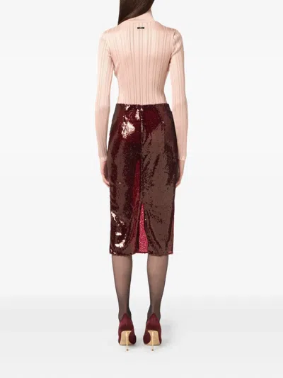Elisabetta Franchi Ribbed Turtleneck Top In Pink