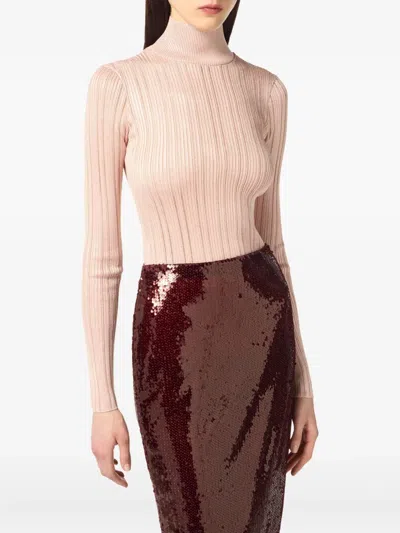 Elisabetta Franchi Ribbed Turtleneck Top In Pink