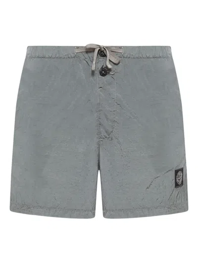 Stone Island Compass Logo-patch Swim Shorts In Gray