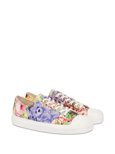 Moschino Teddy-bear-print Sneakers In Gold