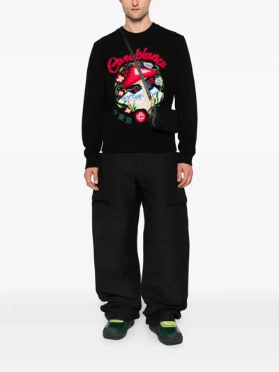Casablanca Mushroom Embroidered Cotton Blend Sweater In Black