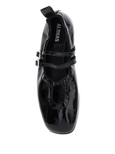 Alohas Anne Onix Black Leather Ballet Flats In Black