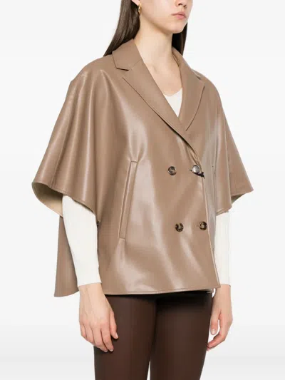 Max Mara Double-breasted Cape In Neutral