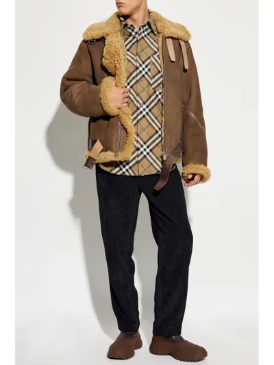 Burberry Button-down Collar Checked Pattern Shirt In Brown