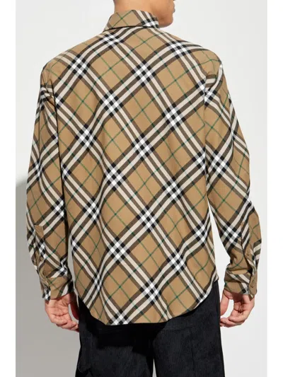 Burberry Button-down Collar Checked Pattern Shirt In Brown