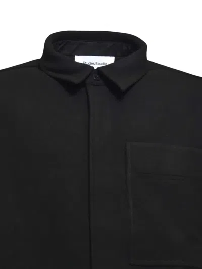 Etudes Studio Single-breasted Wool Flannel Shirt Jacket In Black