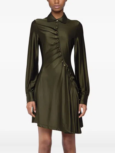 Rabanne Button-embellished Draped Dress In Green