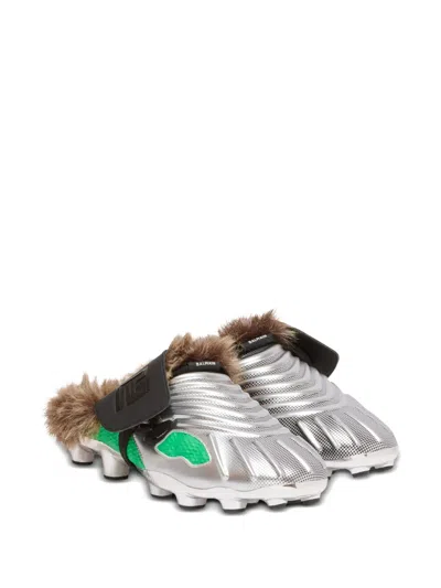 Balmain Half Time Slippers In Silver